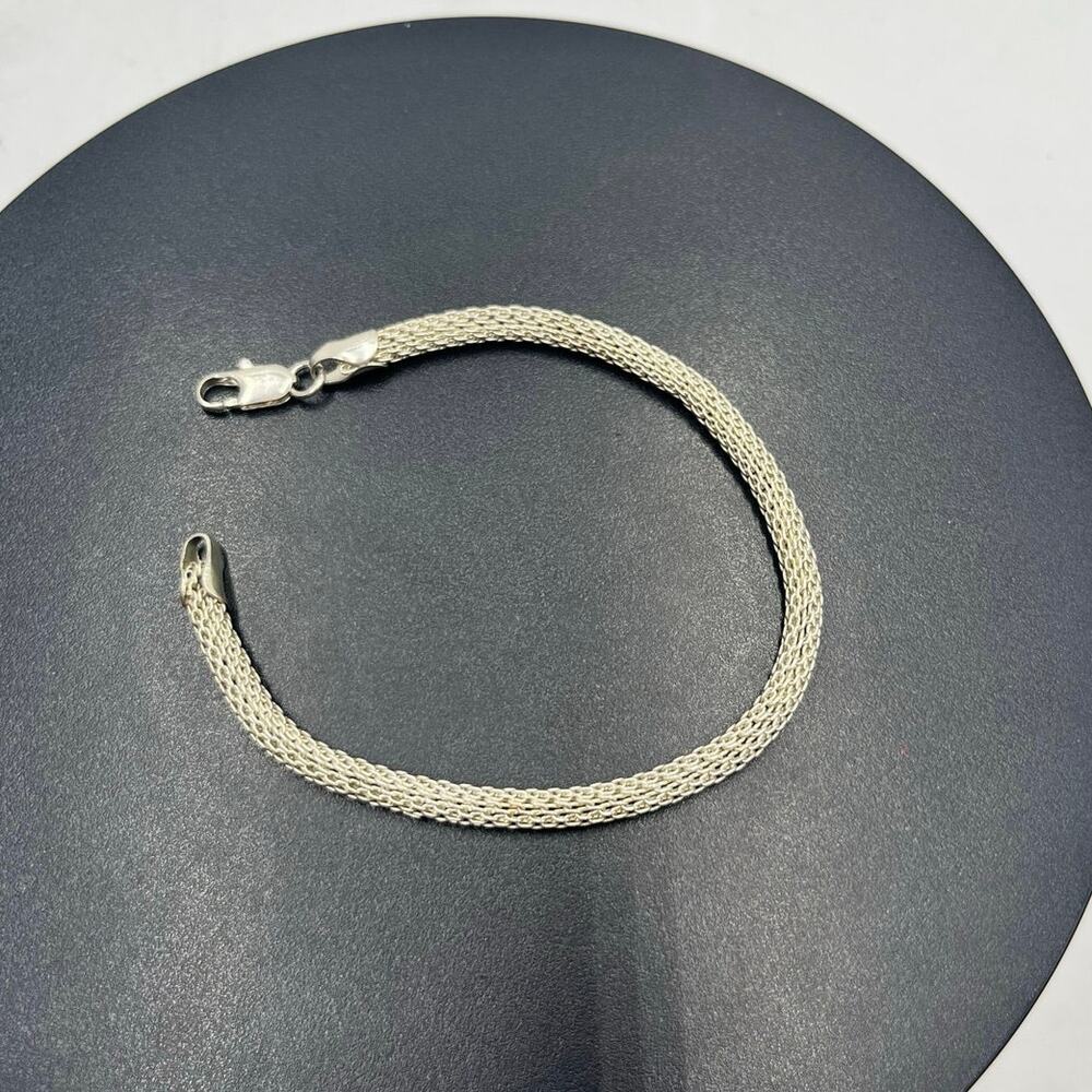 Vintage Signed Italy 925 Round Roll Mesh Chain 925‎ Sterling Silver Bracelet 7”